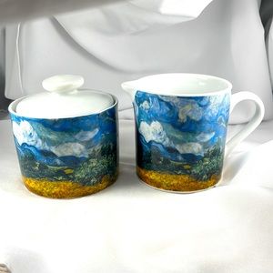 Van Gogh Wheat Field sugar bowl and creamer large Rare Find